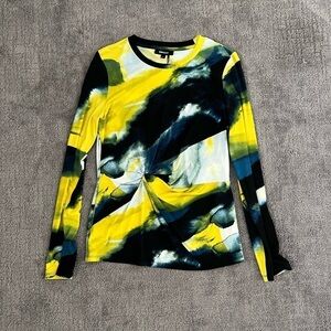 DKNY Yellow Gathered Knot Front Long Sleeve Top